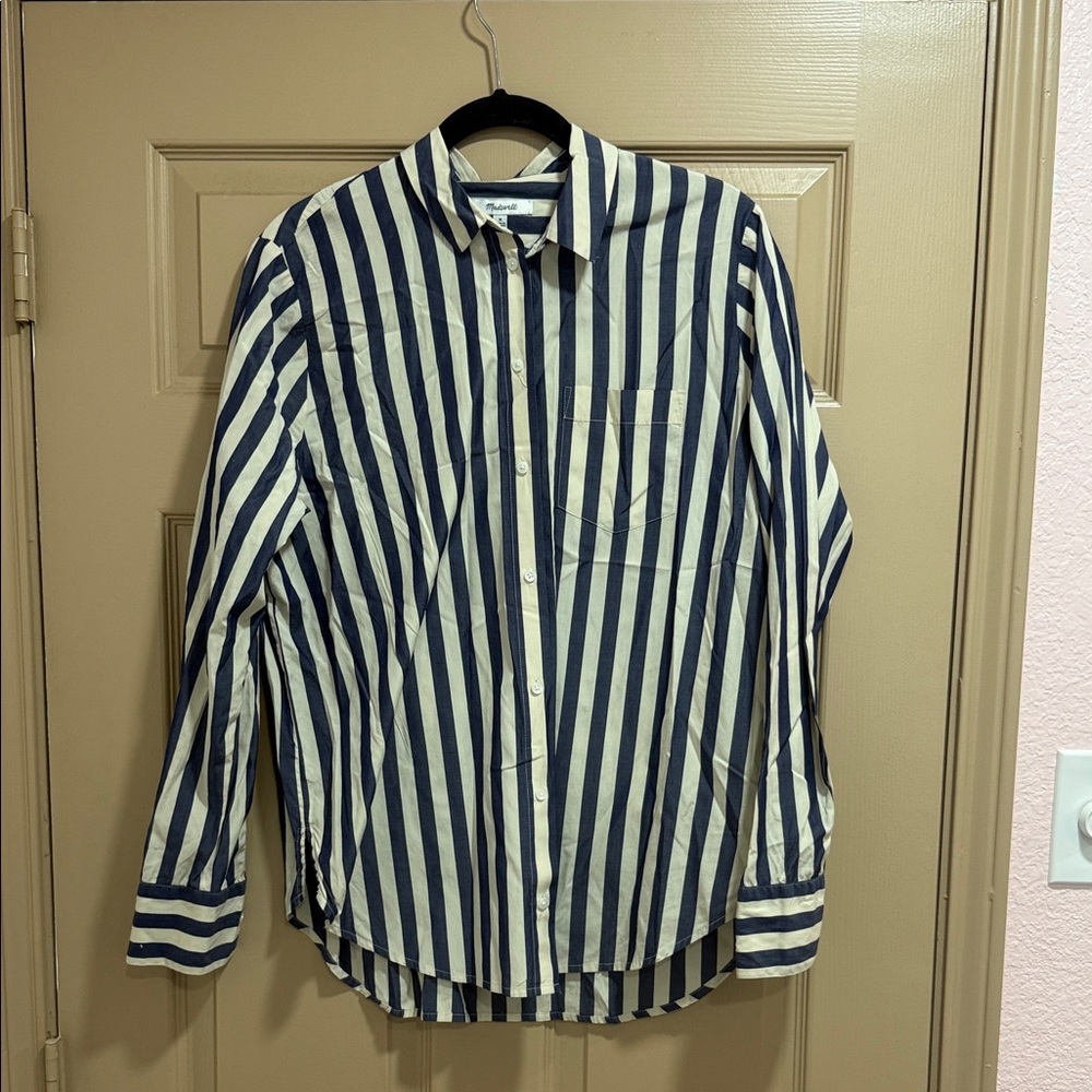 Madewell Navy and White Striped Blouse